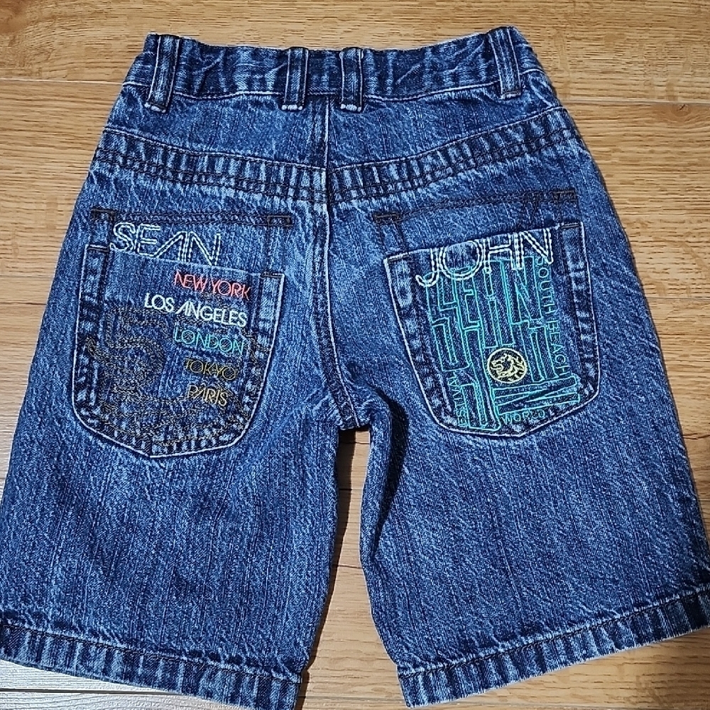 Sean John Kids Denim Shorts with Multicolor Embroidery